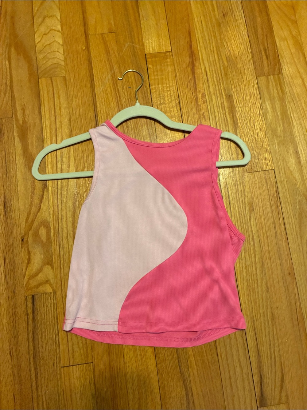 Pink Two-Tone Curved Panel Crop Tank
